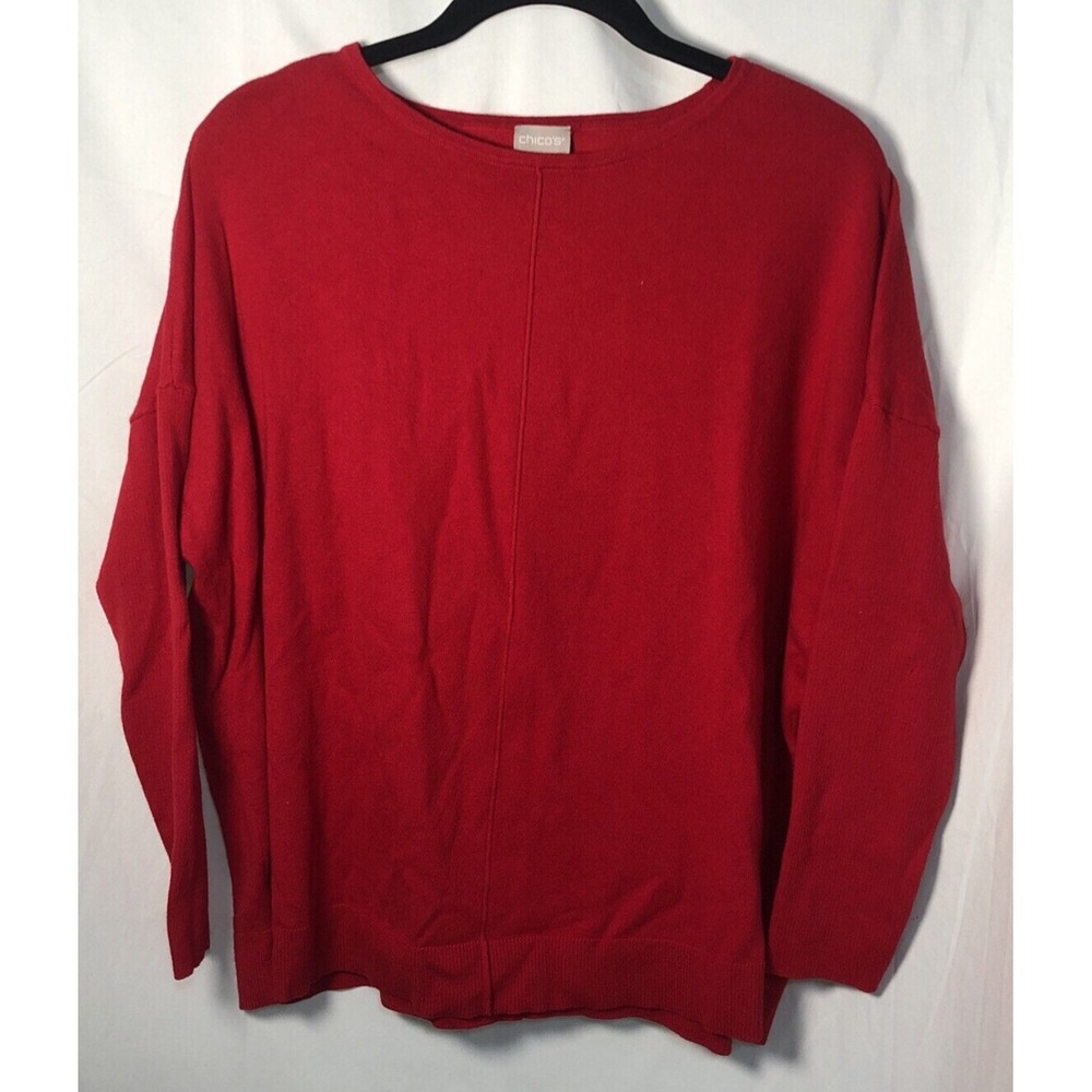 Chico's Women's Red Long-Sleeve Banded‎ Sweater - Size 1 (M)